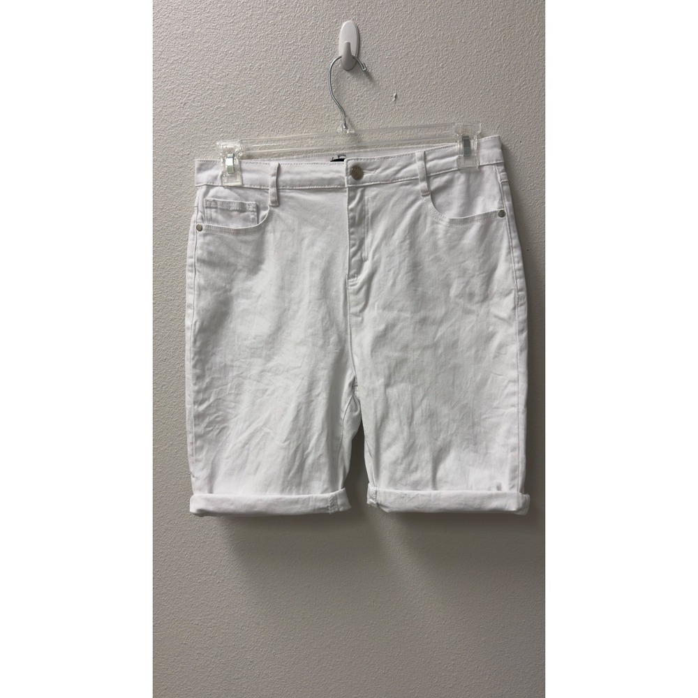 Bebe Bermuda‎ Shorts Womens 32 Rhinestone Logo Cuffed Denim Y2K Summer Designer